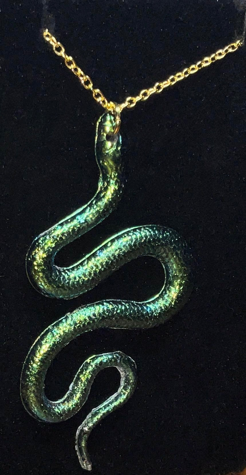 Color-Shift Snake Necklace on Gold Cable Chain green/yellow