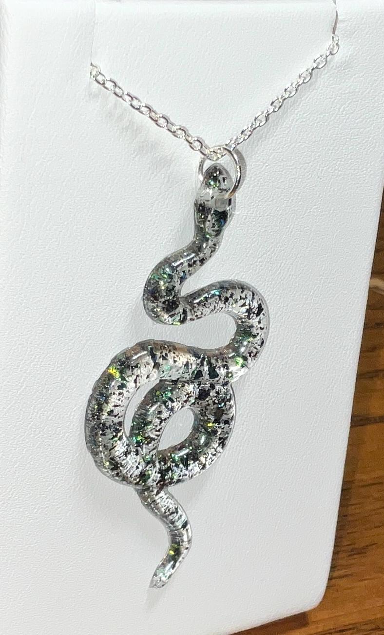 Color-Shift Snake Necklace on Silver Cable Chain