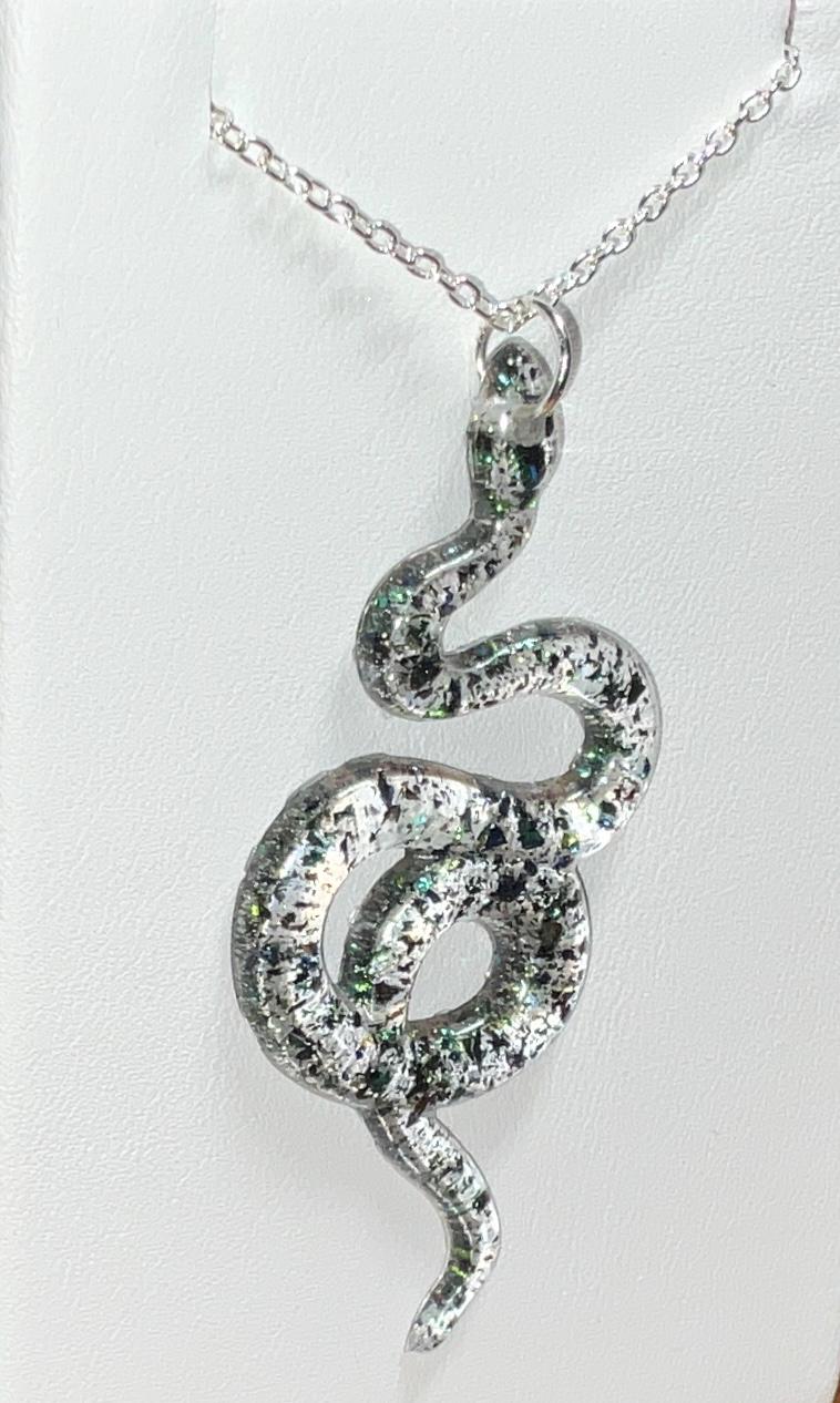 Color-Shift Snake Necklace on Silver Cable Chain