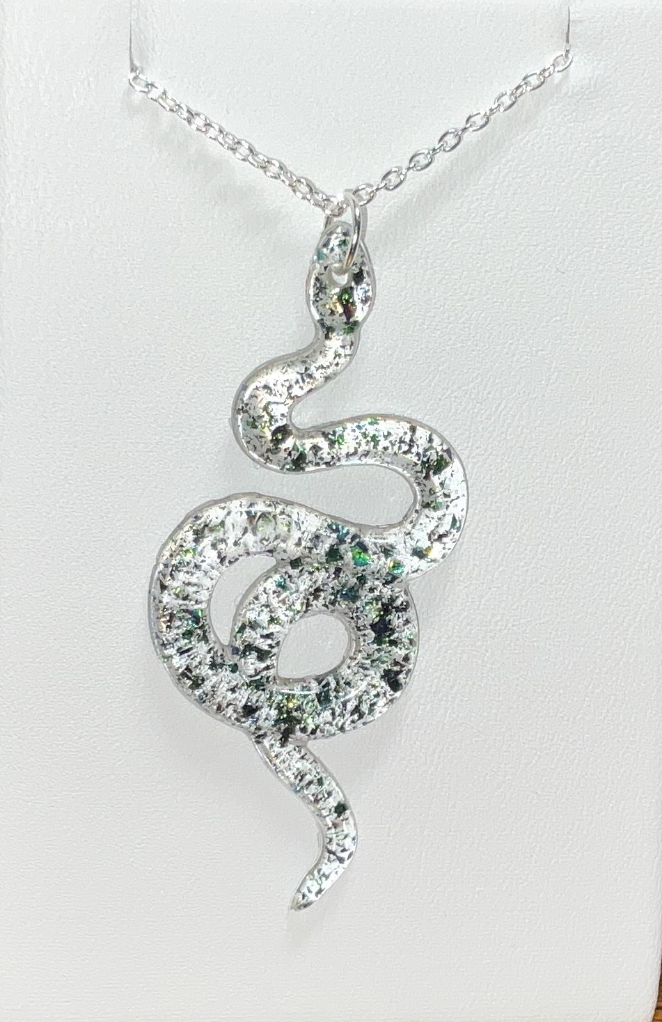 Color-Shift Snake Necklace on Silver Cable Chain