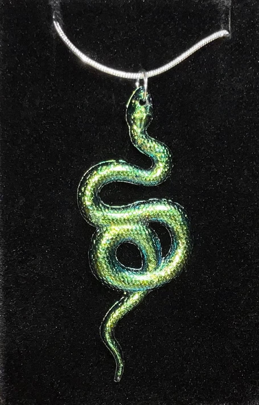 Color-Shift Snake Necklace on Silver Snake Chain green/yellow