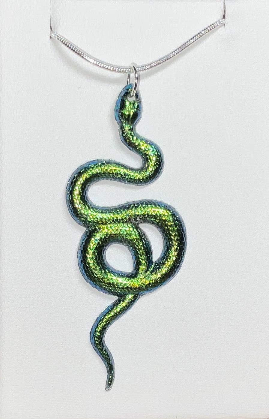 Color-Shift Snake Necklace on Silver Snake Chain green/yellow