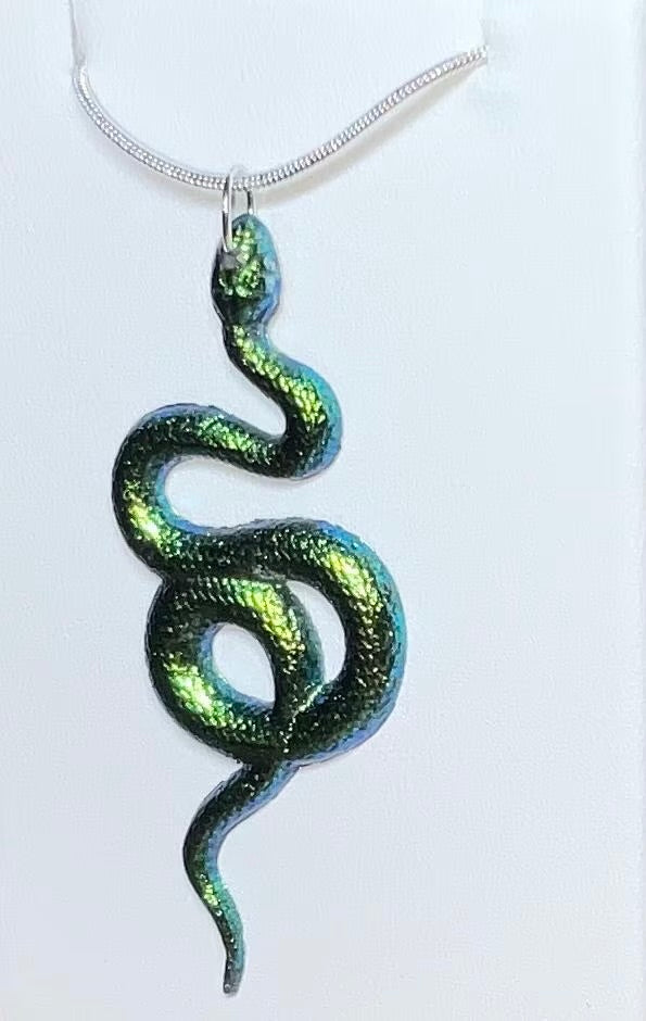 Color-Shift Snake Necklace on Silver Snake Chain green/yellow