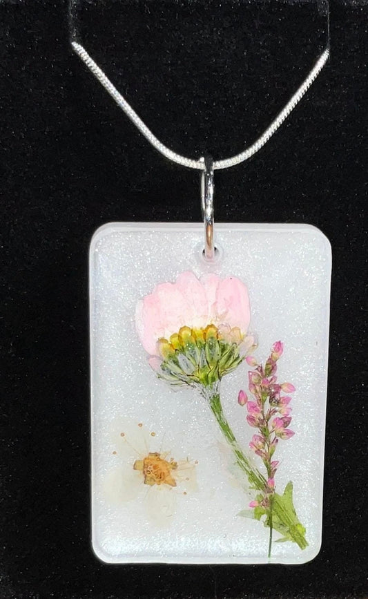 Pressed Light Pink Flowers Necklace