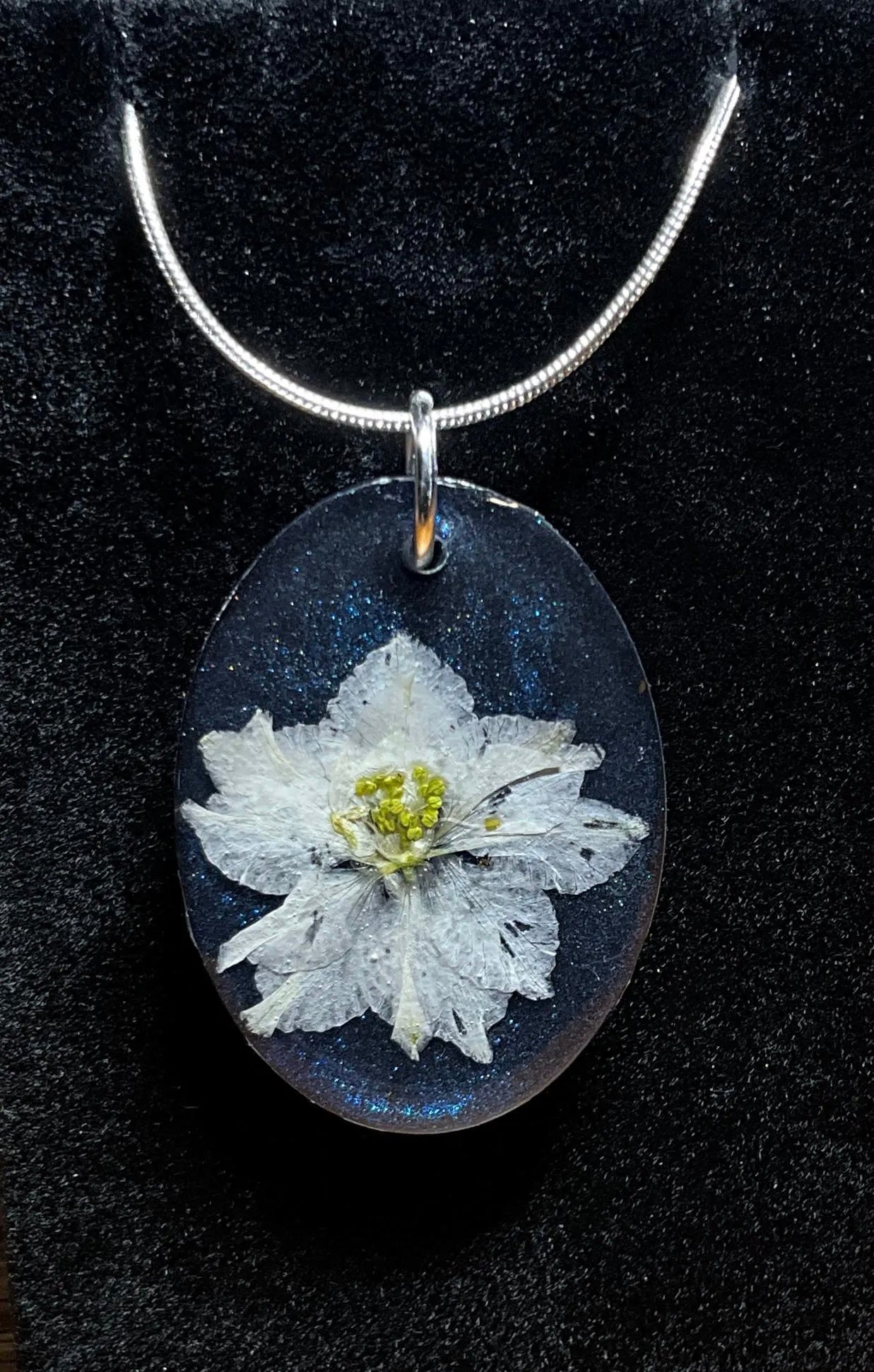 White Larkspur Flower Necklace