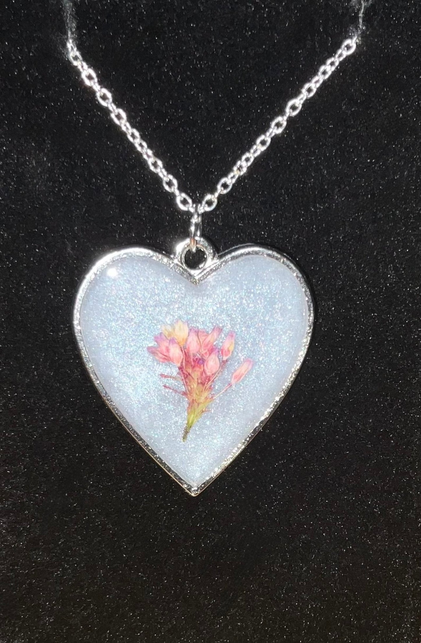Pink Flowers Heart Necklace