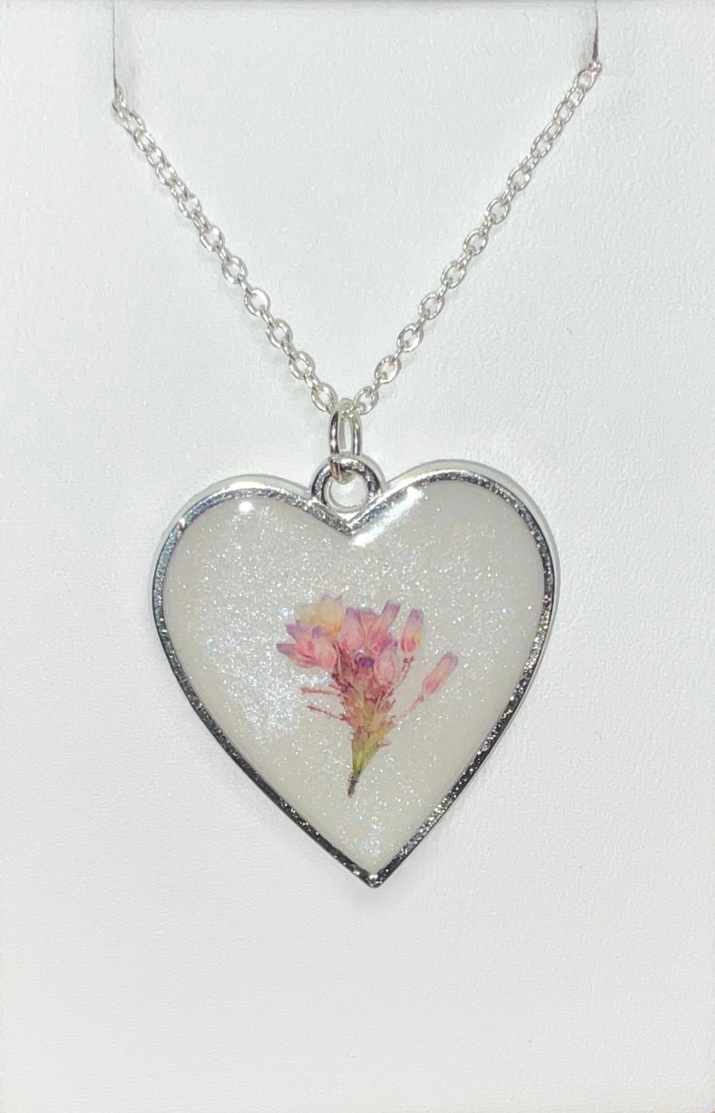Pink Flowers Heart Necklace