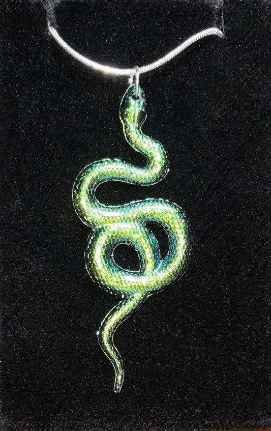 Color-Shift Snake Necklace on Silver Snake Chain green/yellow