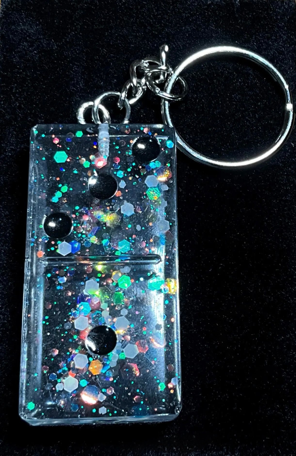 Domino Keychain with Glow-in-the-Dark Glitter