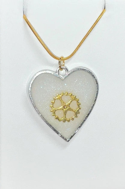 Heart of Gears Necklace - Silver Heart