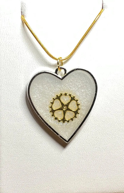 Heart of Gears Necklace - Silver Heart