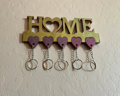 Key Holder Wall Decor w/5 Heart Key Rings