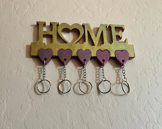 Key Holder Wall Decor w/5 Heart Key Rings