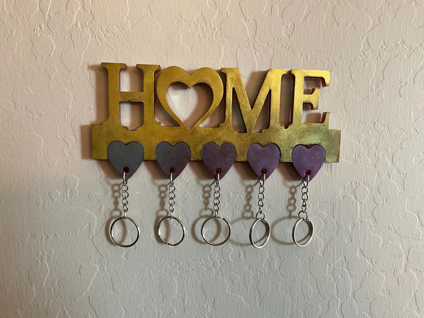 Key Holder Wall Decor w/5 Heart Key Rings