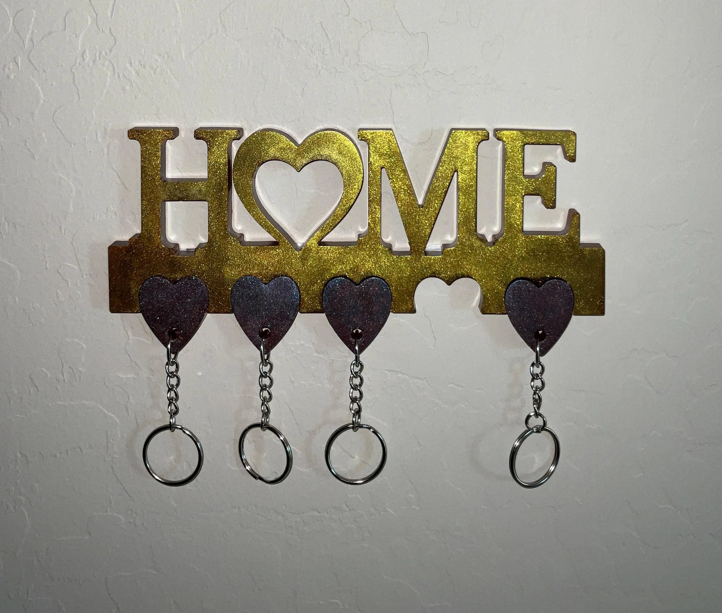 Key Holder Wall Decor w/5 Heart Key Rings