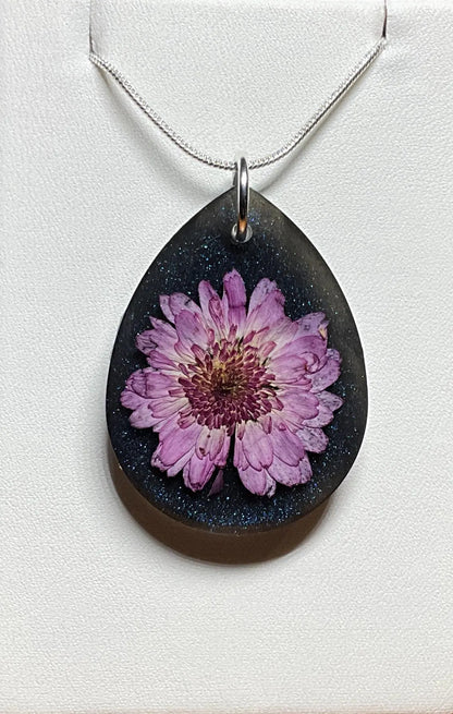 Pink Chrysanthemum Flower at Night Necklace