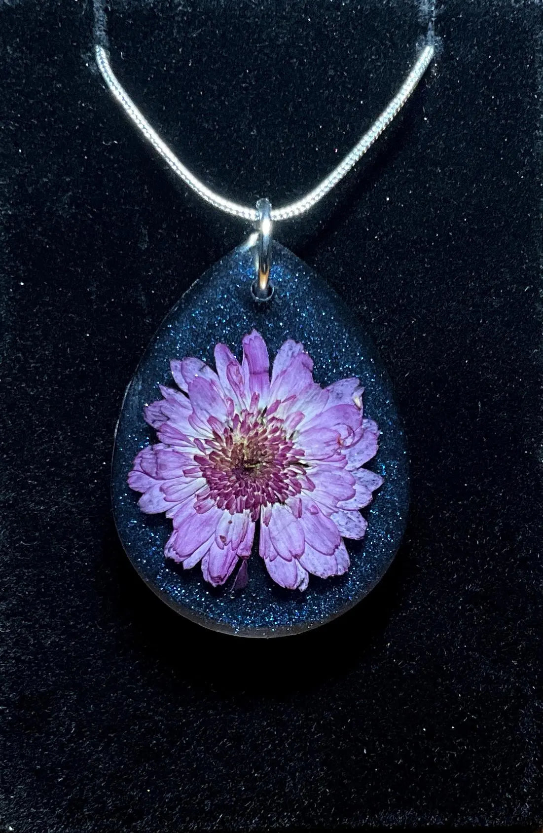 Pink Chrysanthemum Flower at Night Necklace