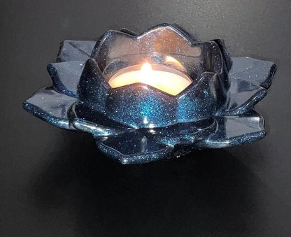 Shimmery Blue Lotus Flower Tealight Candle Holder