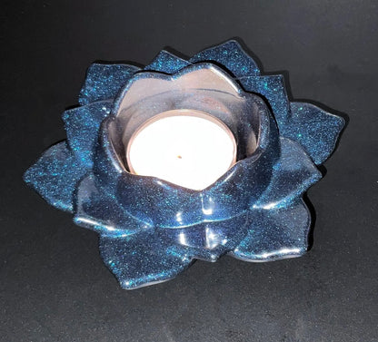 Shimmery Blue Lotus Flower Tealight Candle Holder