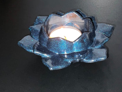 Shimmery Blue Lotus Flower Tealight Candle Holder