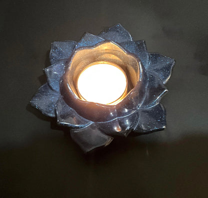 Shimmery Blue Lotus Flower Tealight Candle Holder