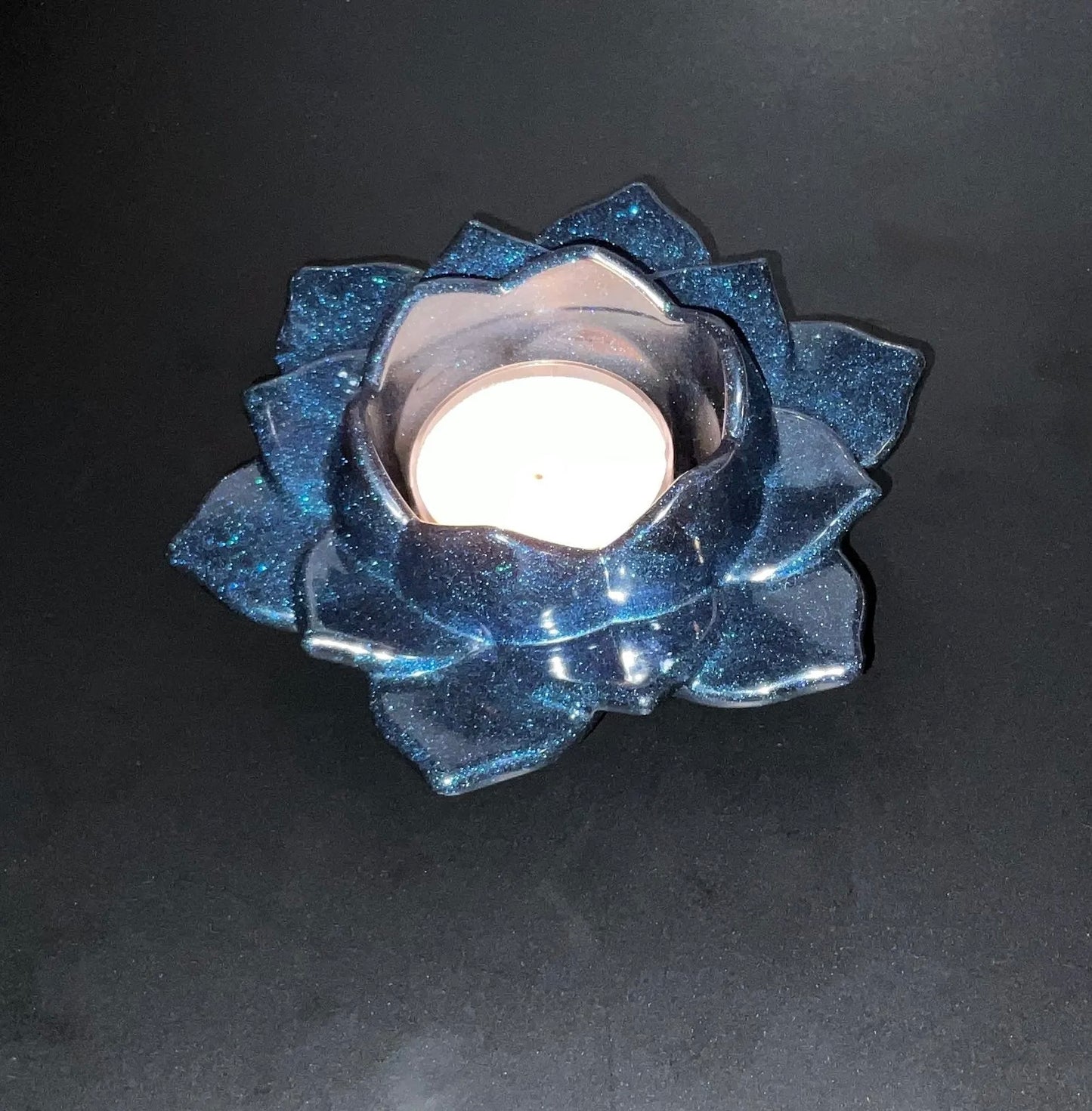 Shimmery Blue Lotus Flower Tealight Candle Holder