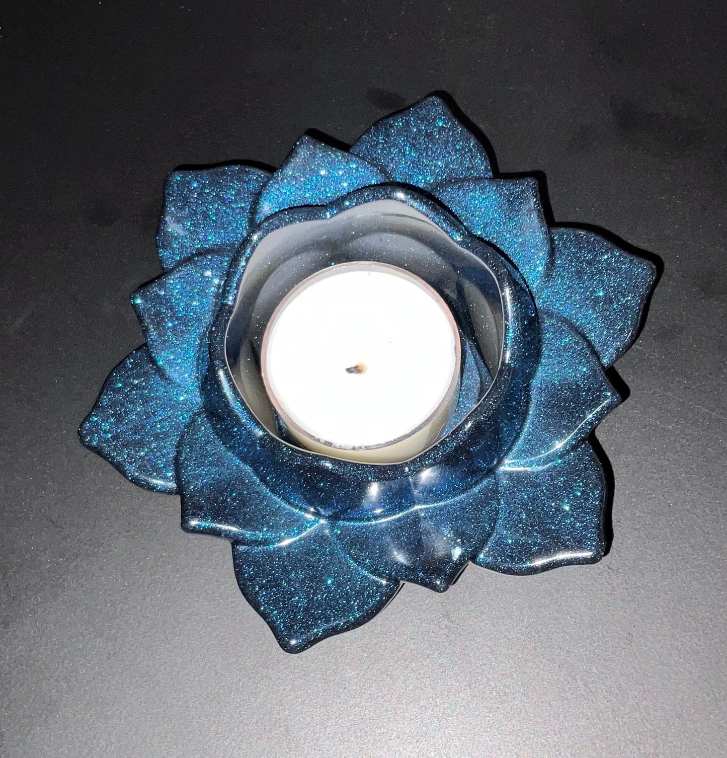 Shimmery Blue Lotus Flower Tealight Candle Holder