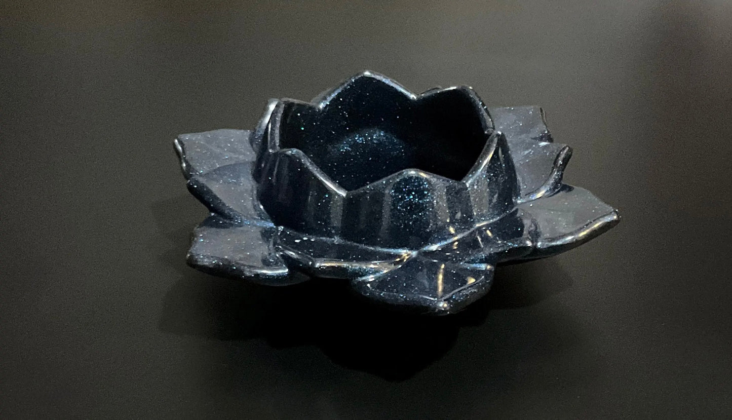 Shimmery Blue Lotus Flower Tealight Candle Holder