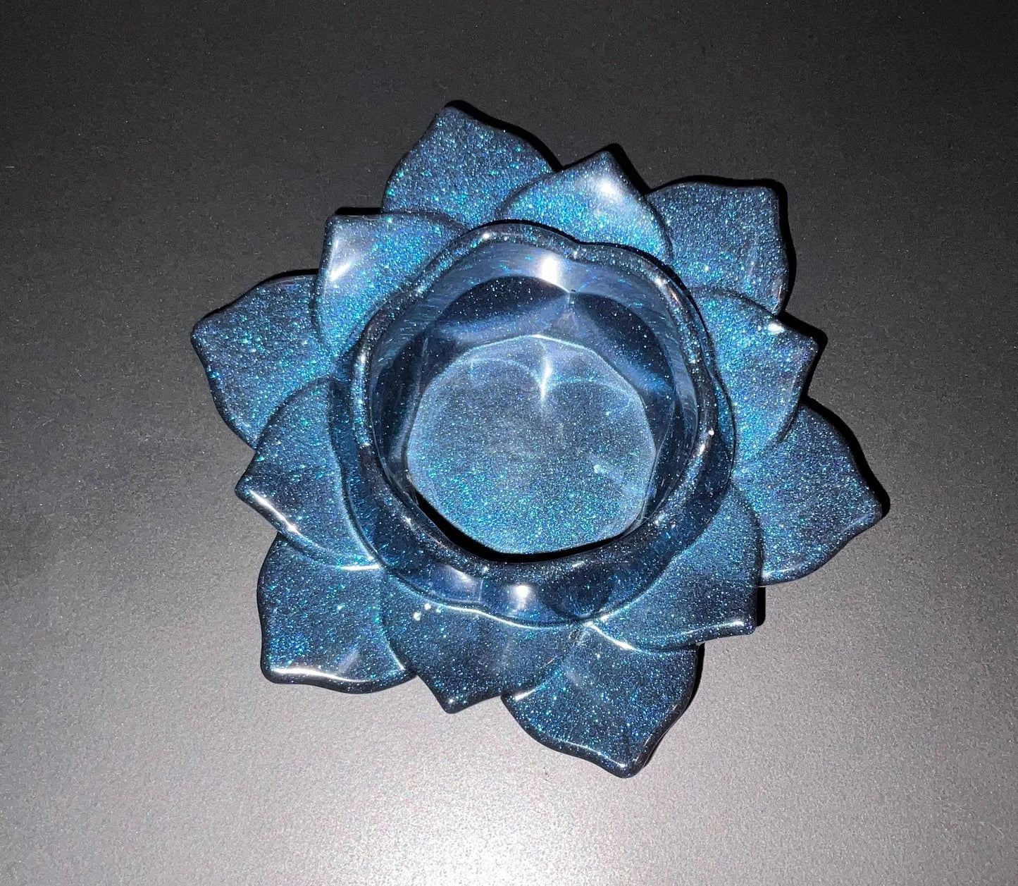 Shimmery Blue Lotus Flower Tealight Candle Holder