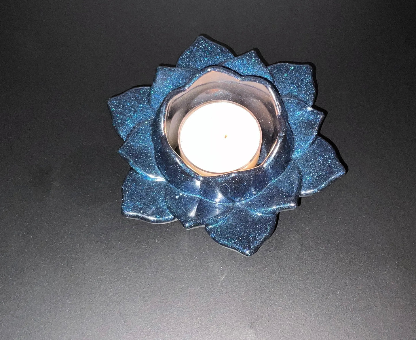 Shimmery Blue Lotus Flower Tealight Candle Holder