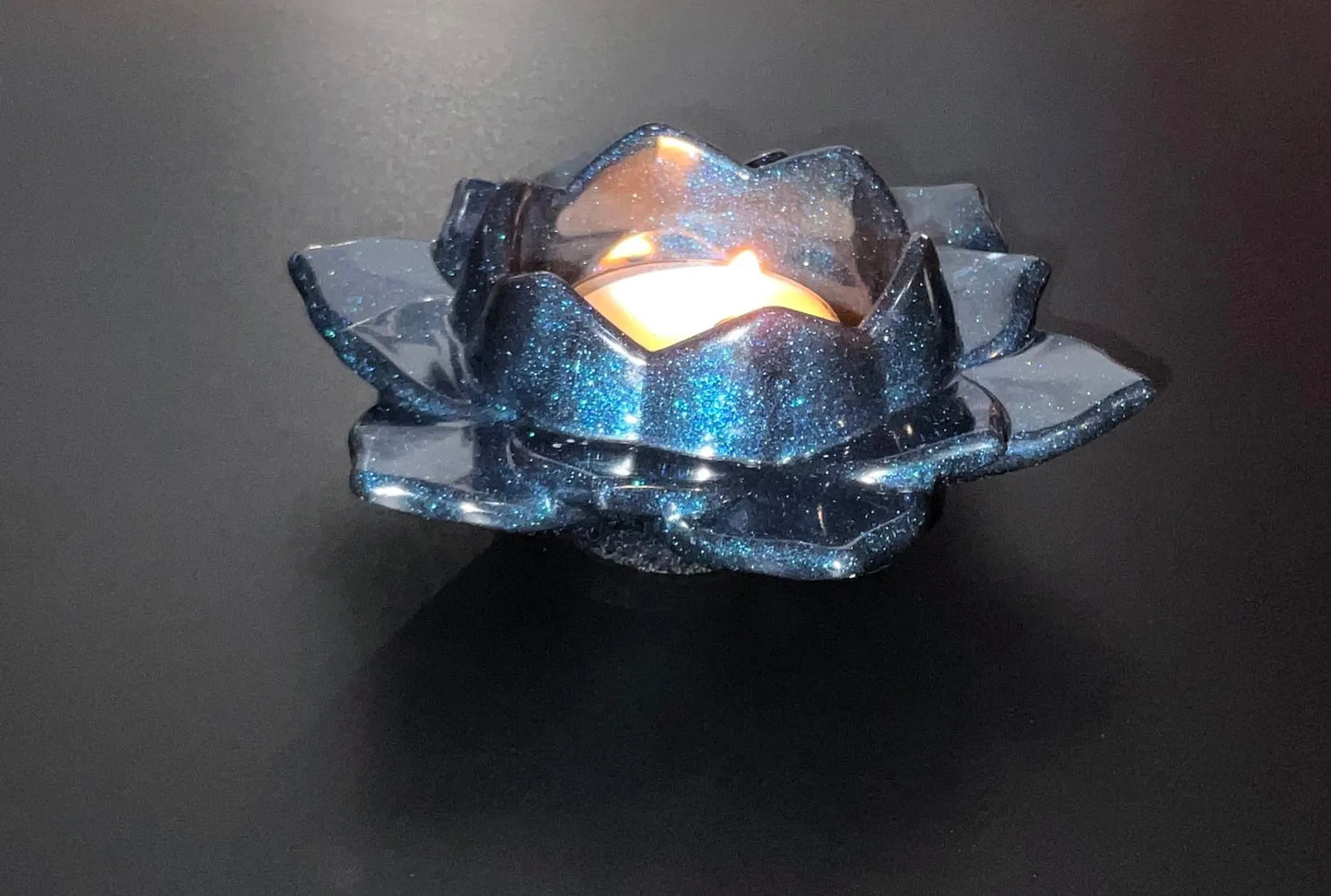 Shimmery Blue Lotus Flower Tealight Candle Holder