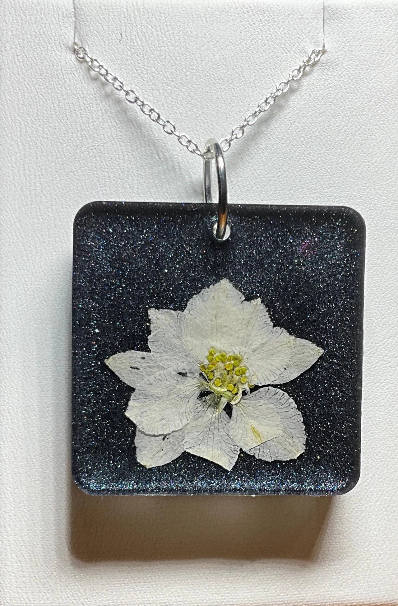 White Larkspur Flower Necklace