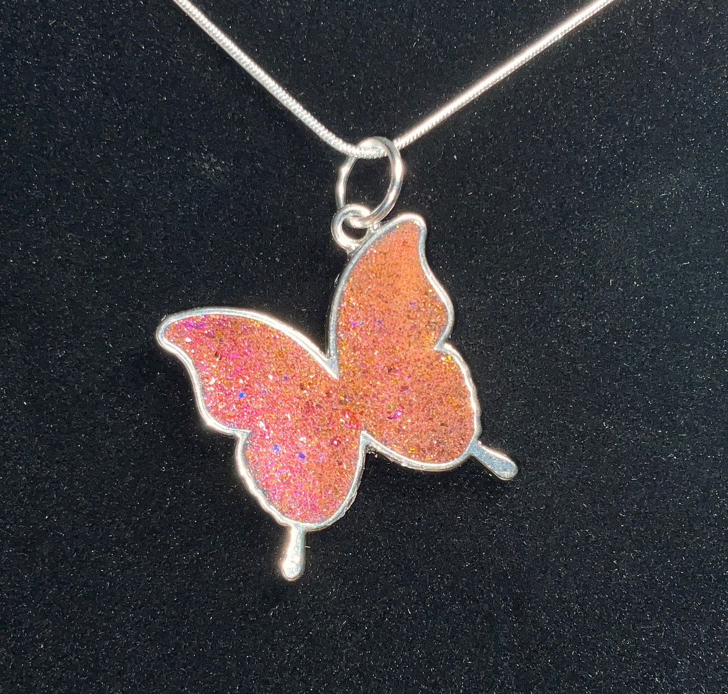 Color-shift Butterfly Necklace Orange Yellow Pink