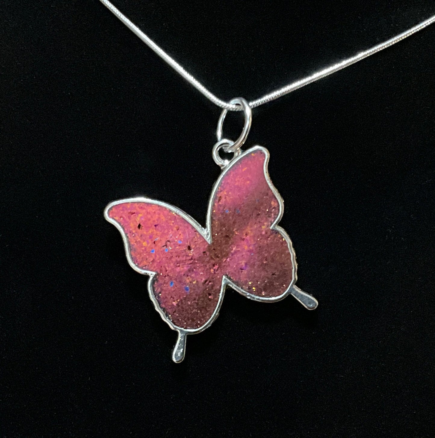 Color-shift Butterfly Necklace Orange Yellow Pink