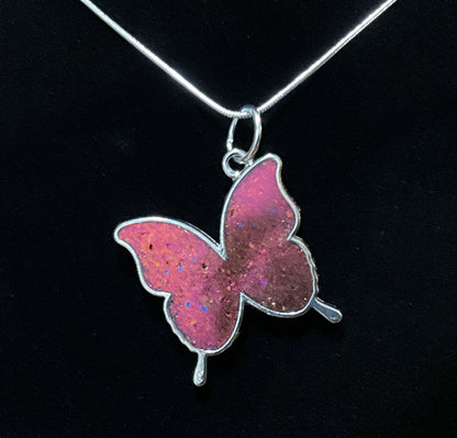 Color-shift Butterfly Necklace Orange Yellow Pink