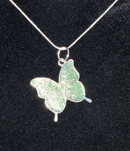 Color-shift Butterfly Necklace Green Blue Purple