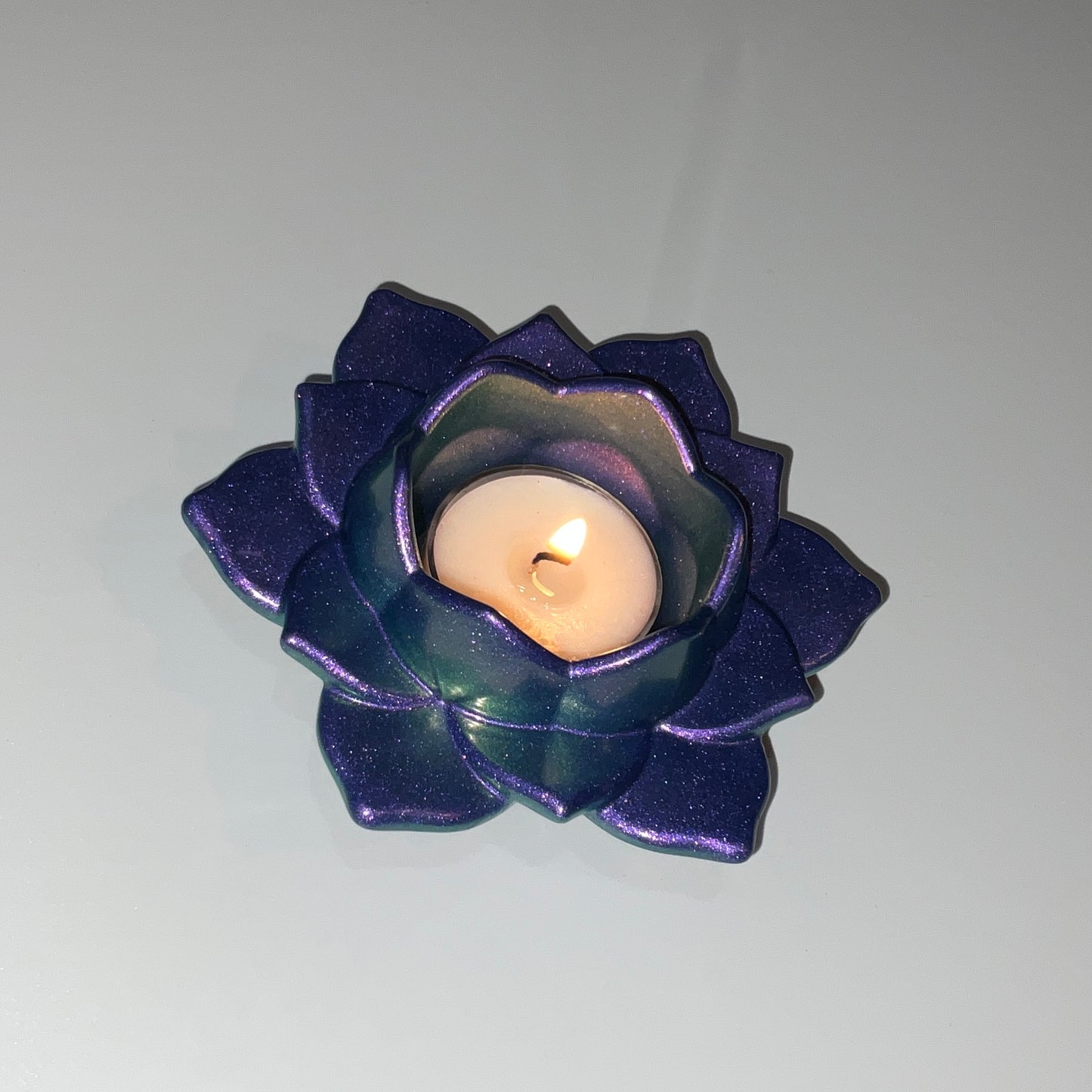 Color Shift Lotus Flower Tealight Candle Holder Purple Green