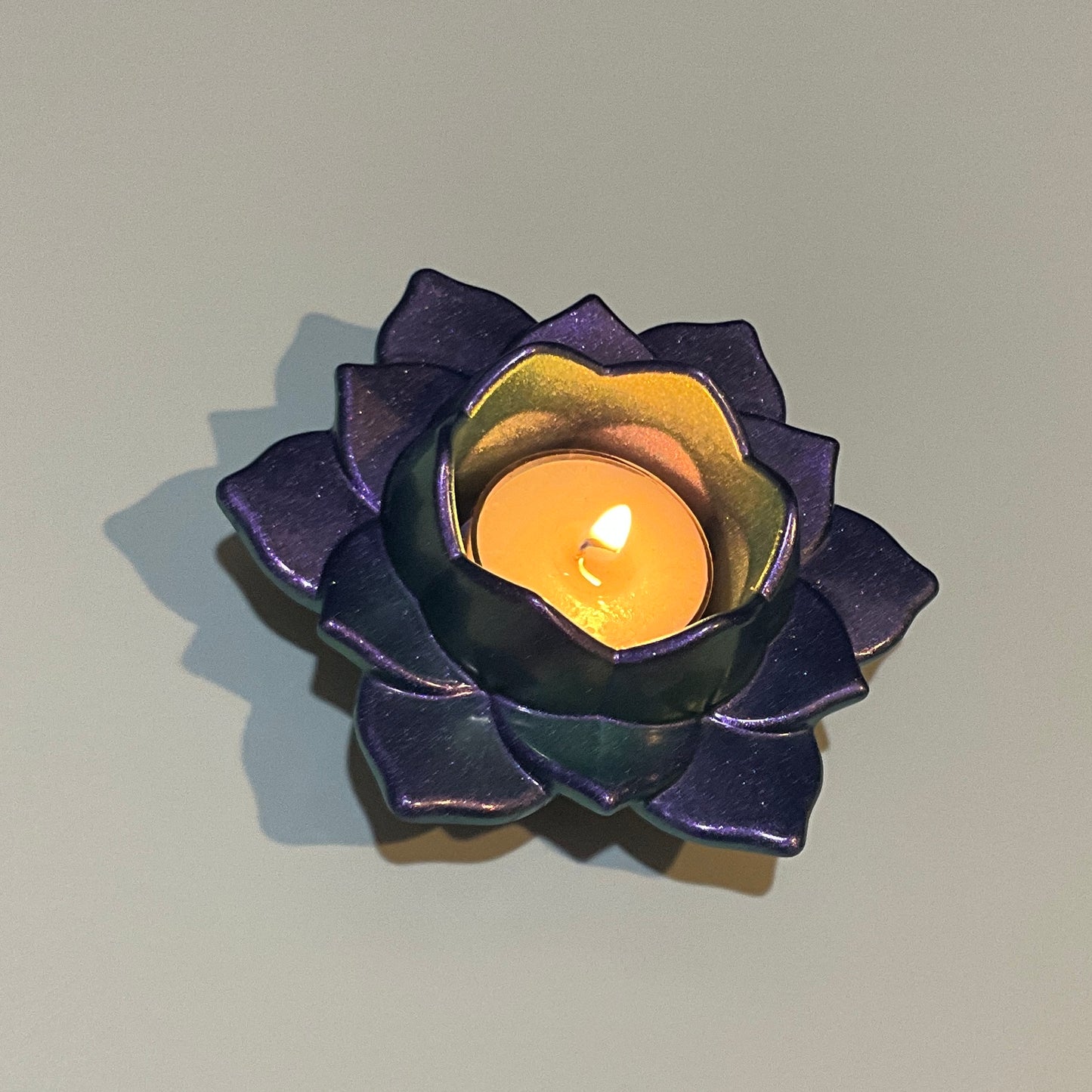 Color Shift Lotus Flower Tealight Candle Holder Purple Green