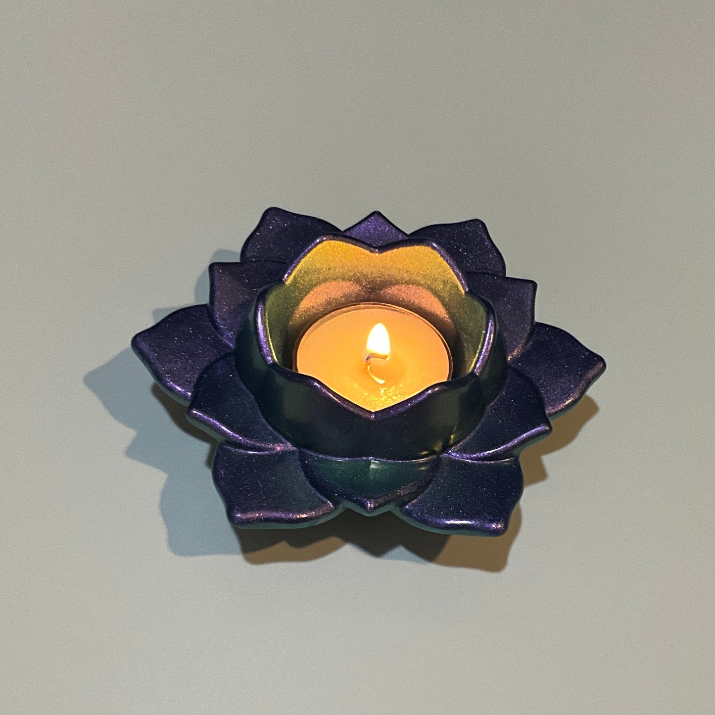 Color Shift Lotus Flower Tealight Candle Holder Purple Green