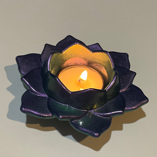 Color Shift Lotus Flower Tealight Candle Holder Purple Green