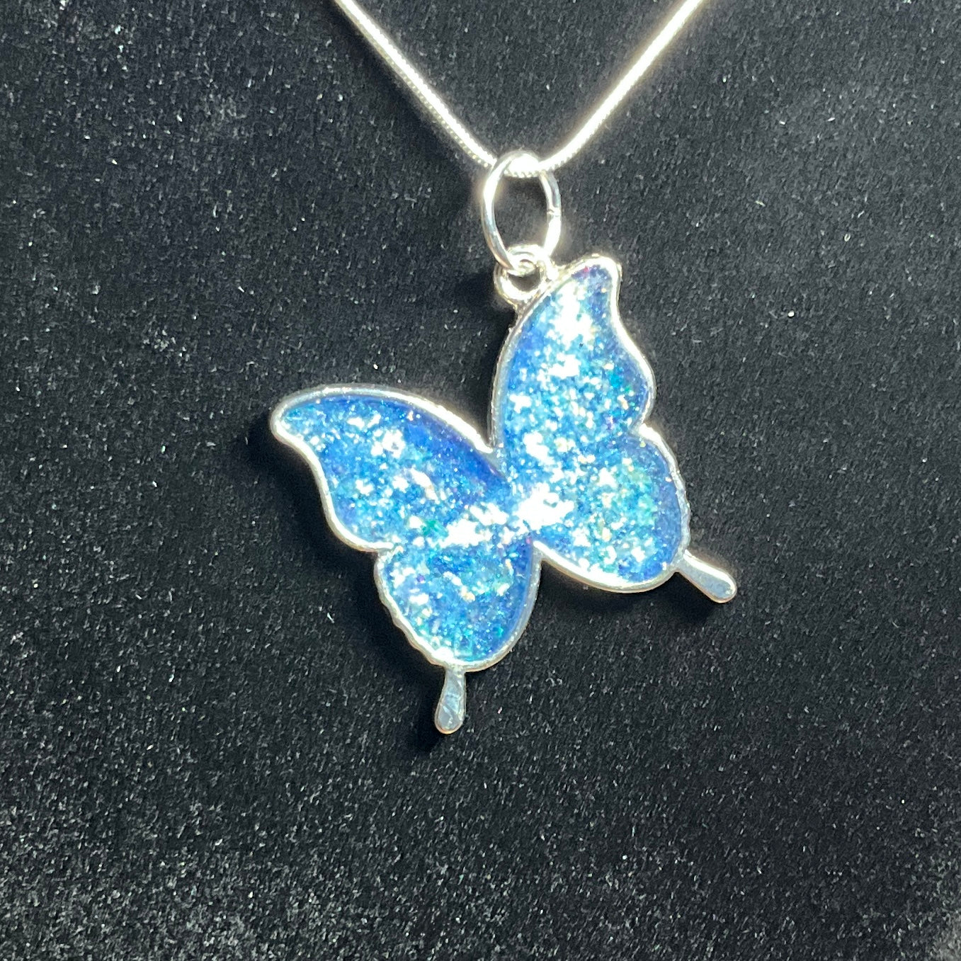 Butterfly Necklace Sparkly Blue