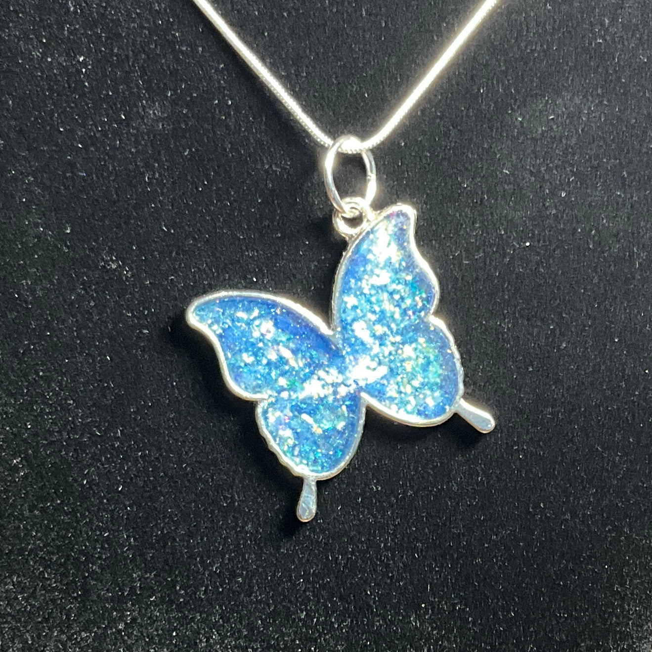 Butterfly Necklace Sparkly Blue