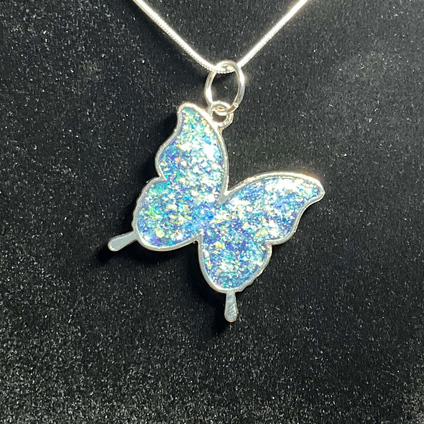 Butterfly Necklace Sparkly Blue