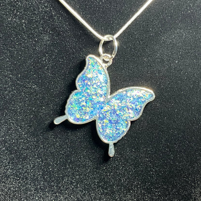 Butterfly Necklace Sparkly Blue