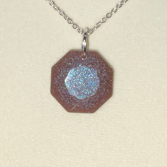 Color-Shift Octagon Necklace - Pink and Iridescent Blue